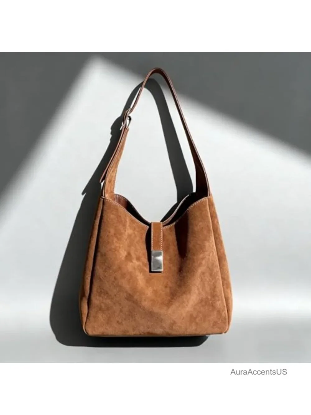 Vintage Faux Suede Slouchy Hobo Shoulder Bag with Zippered Pouch, Adjustable